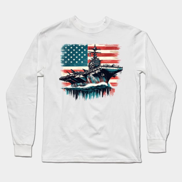 Aircraft Carrier Long Sleeve T-Shirt by Vehicles-Art